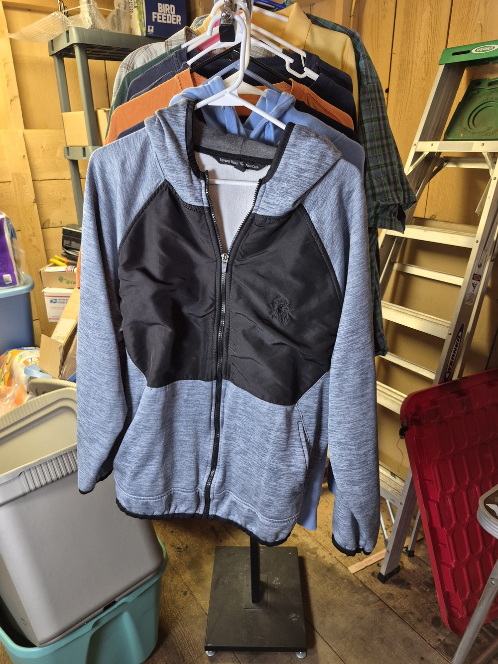 Beverly Hills Polo Club Light Blue and Black Hooded Bomber Jacket Bin 60